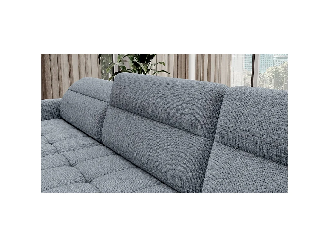 Canapé d'angle convertible BERTHO 306 cm bleu gris – Angle gauche avec coffre