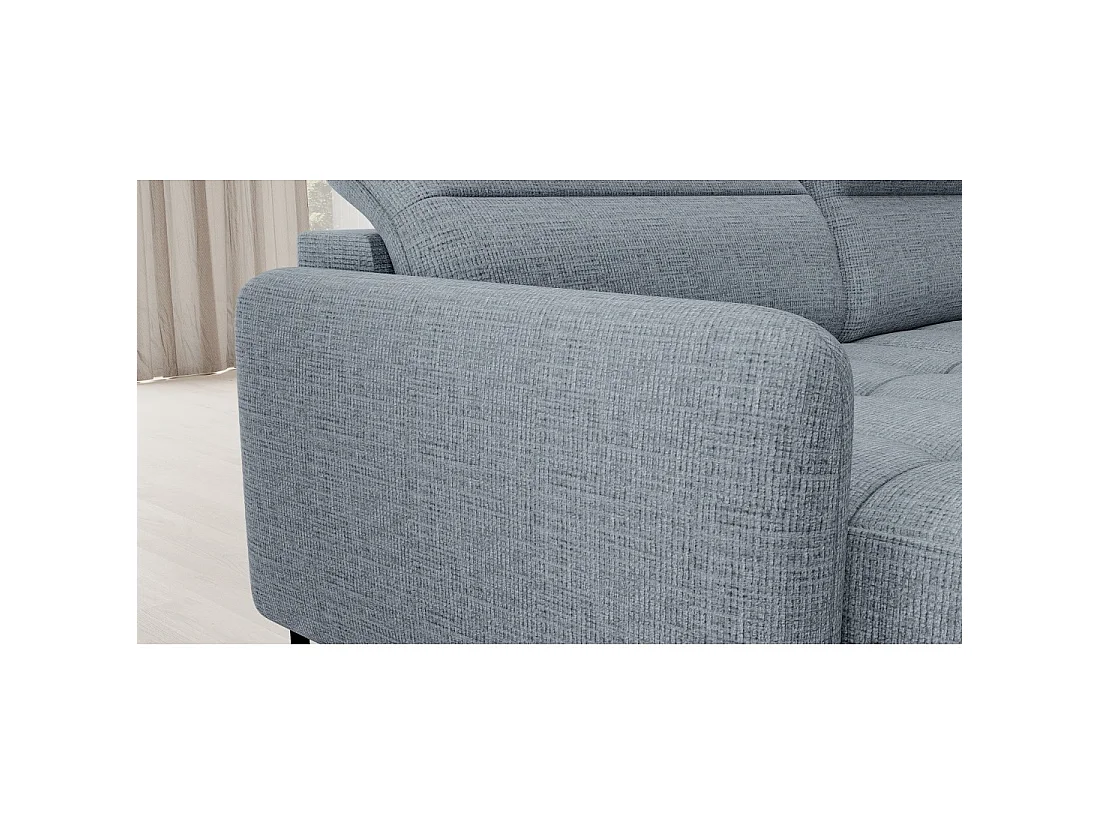 Canapé d'angle convertible BERTHO 306 cm bleu gris – Angle gauche avec coffre