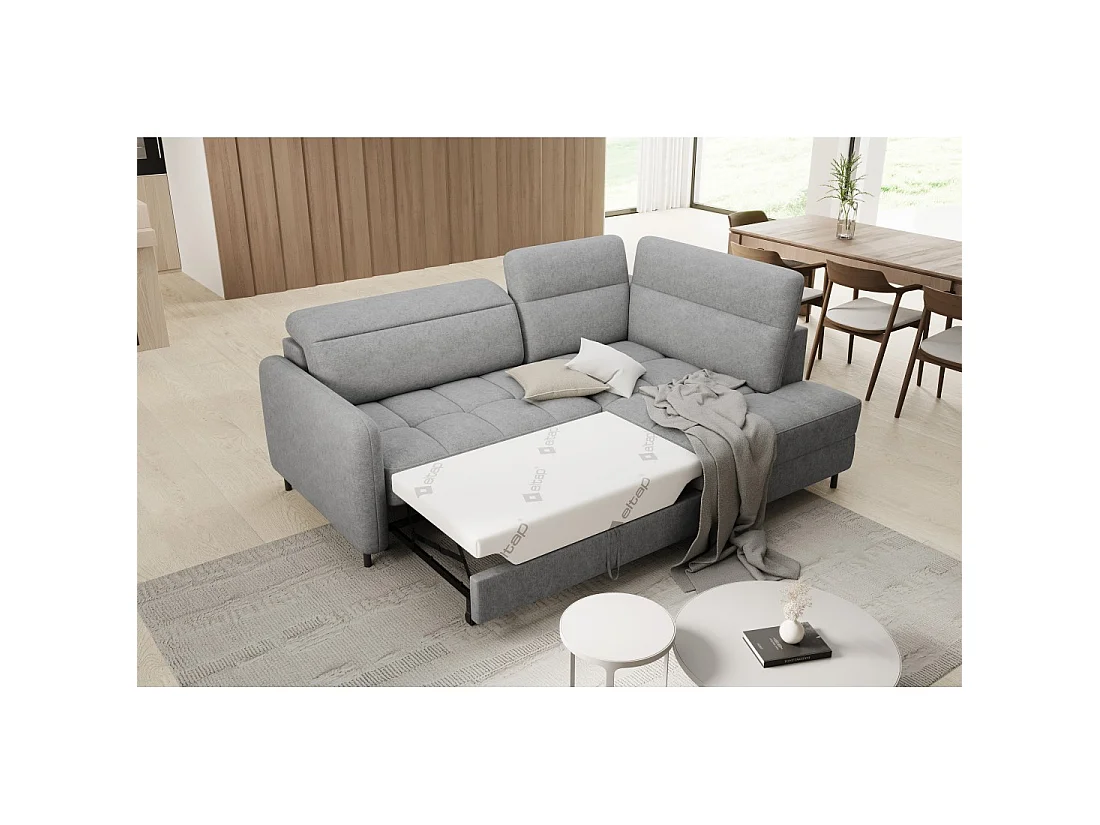 Canapé d'angle droit convertible BARNEA 208 cm gris clair avec rangement