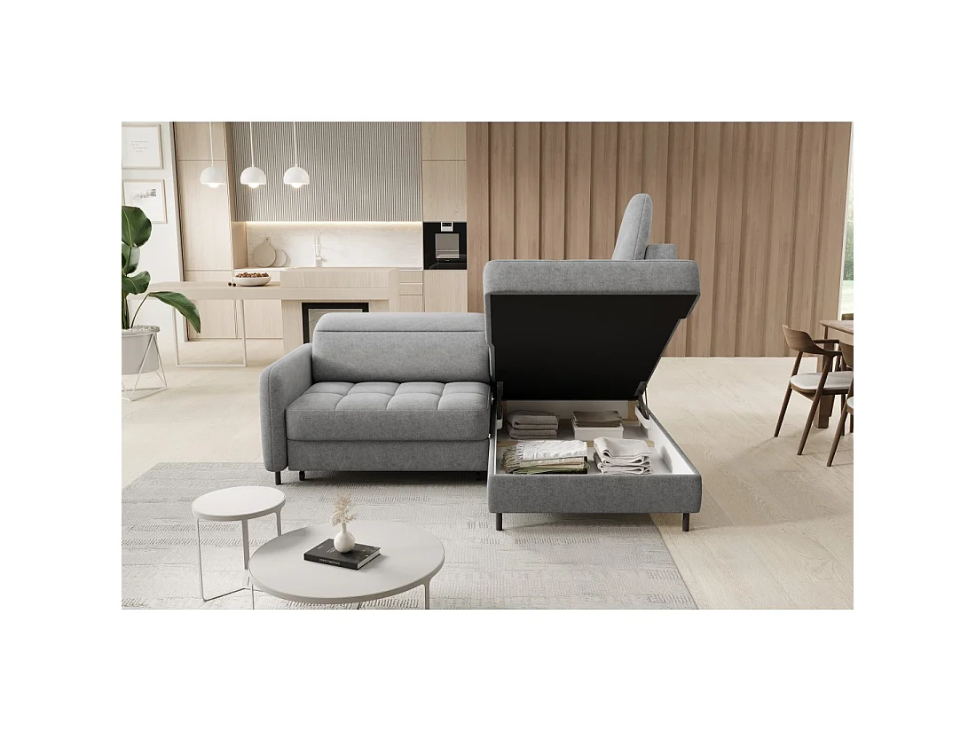 Canapé d'angle droit convertible BARNEA 208 cm gris clair avec rangement