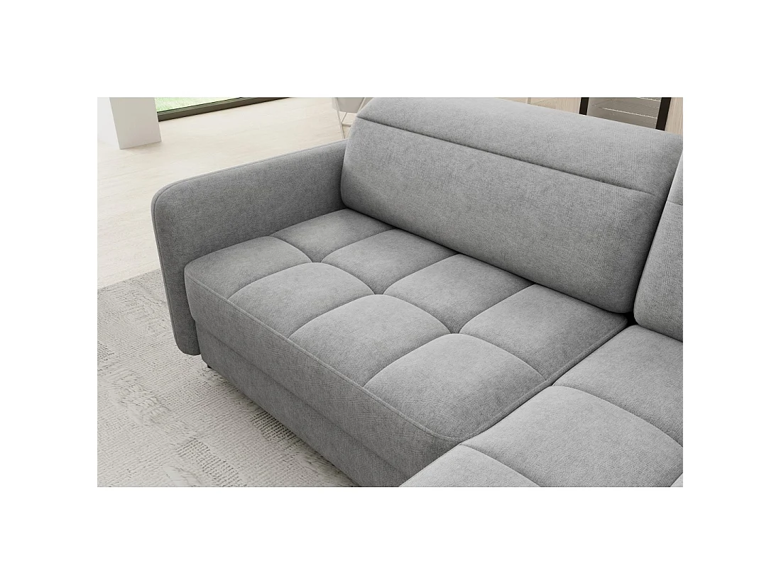 Canapé d'angle droit convertible BARNEA 208 cm gris clair avec rangement