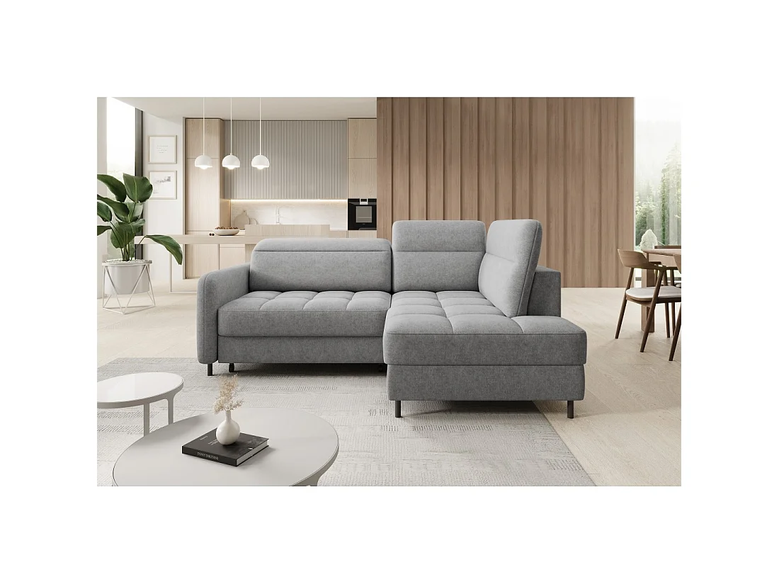 Canapé d'angle droit convertible BARNEA 208 cm gris clair avec rangement