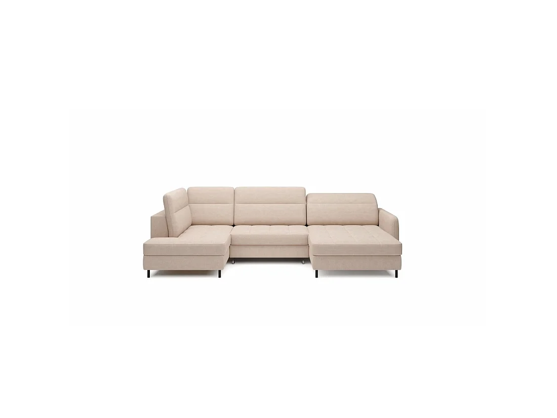 Canapé d'angle convertible BERTHO 306 cm beige crème chenillé – Angle droit avec coffre