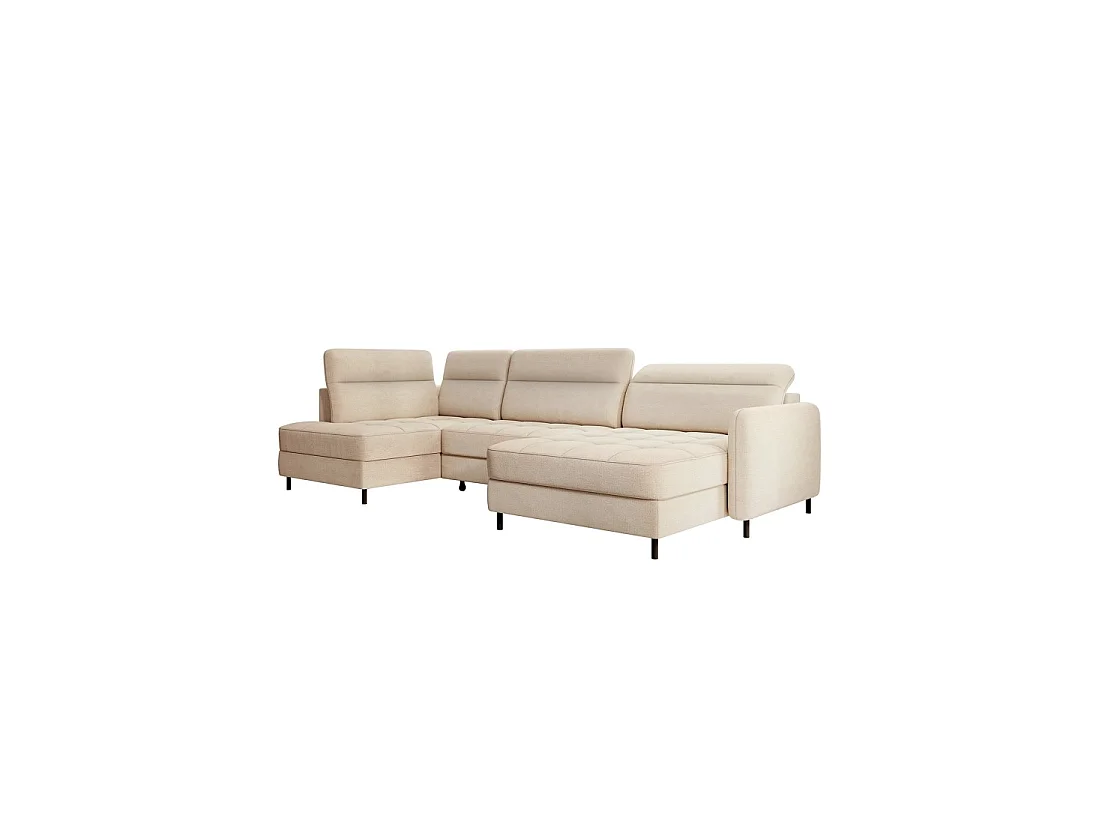 Canapé d'angle convertible BERTHO 306 cm beige crème chenillé – Angle droit avec coffre