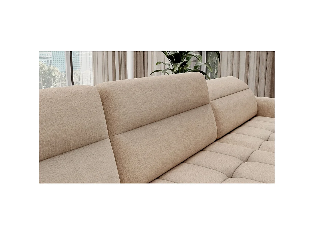 Canapé d'angle convertible BERTHO 306 cm beige crème chenillé – Angle droit avec coffre