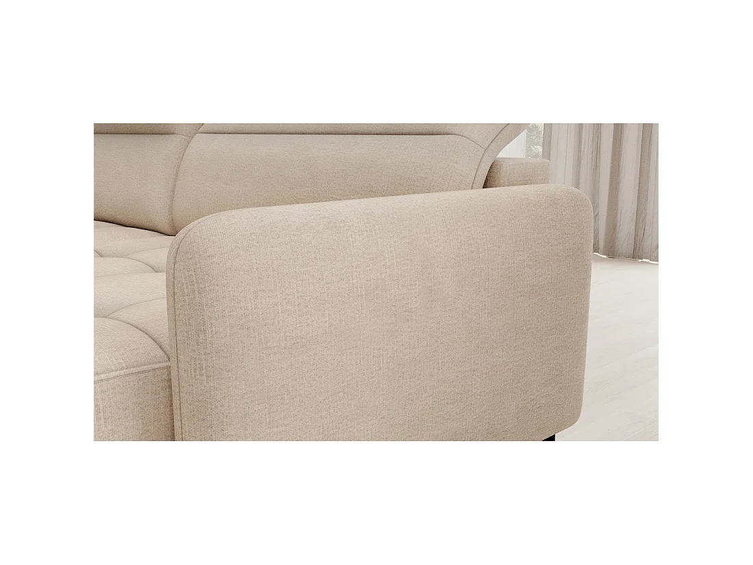 Canapé d'angle convertible BERTHO 306 cm beige crème chenillé – Angle droit avec coffre