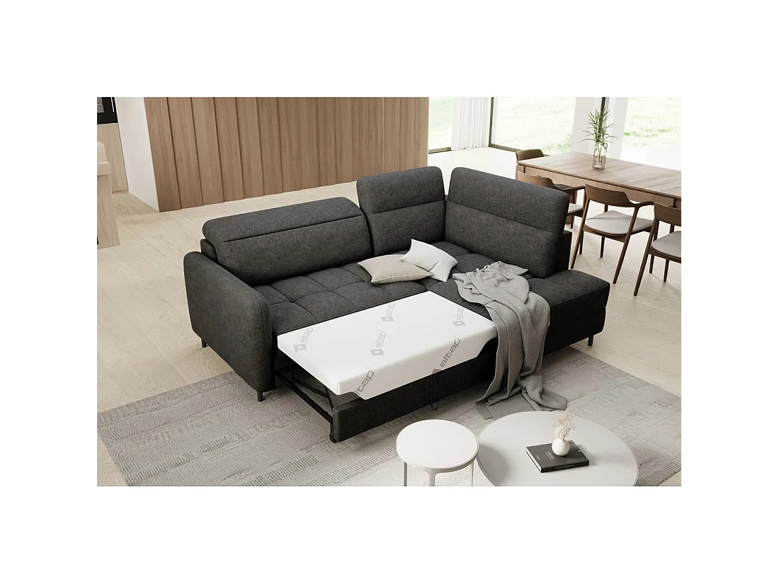 Canapé d'angle droit convertible BARNEA 208 cm gris foncé en tissu chenille avec rangement