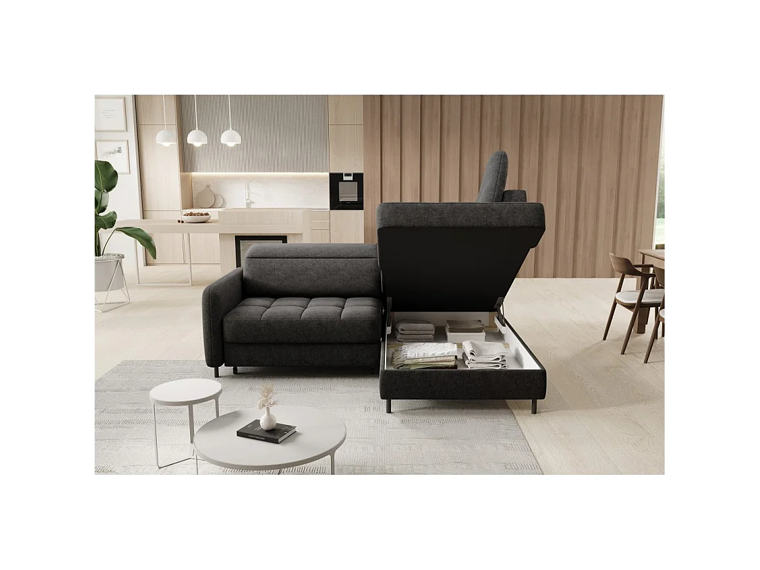 Canapé d'angle droit convertible BARNEA 208 cm gris foncé en tissu chenille avec rangement