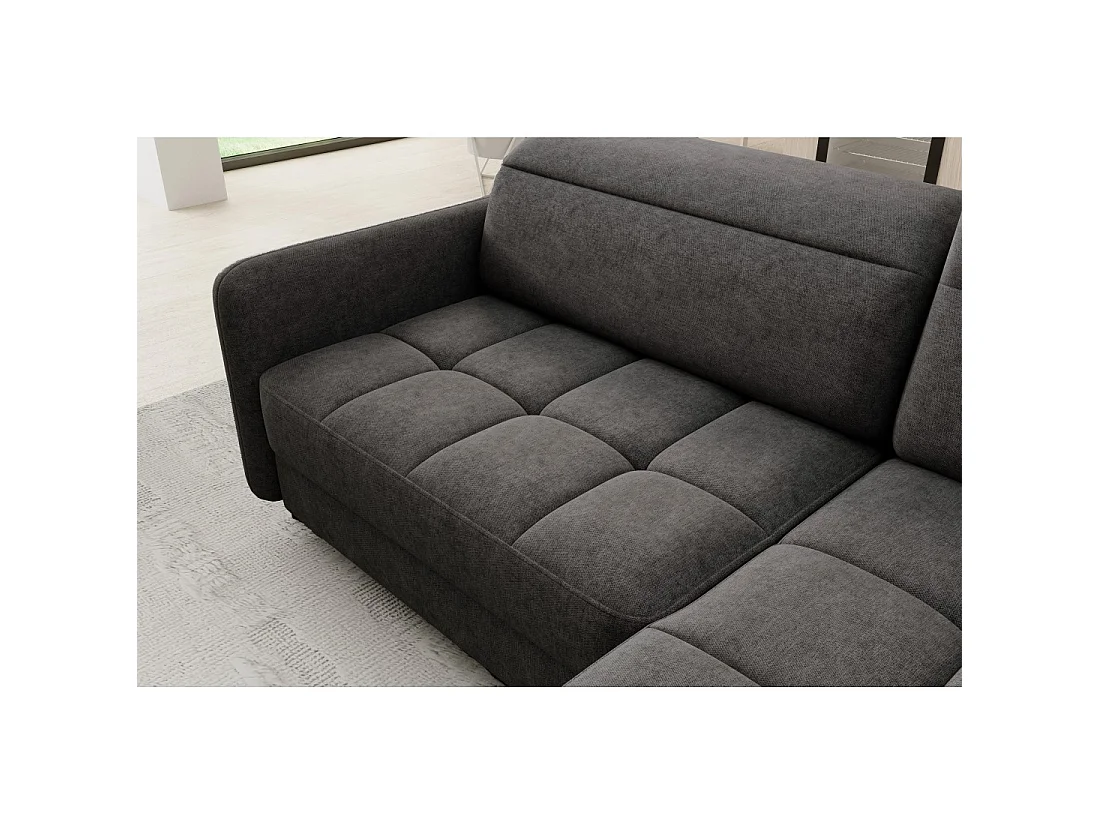 Canapé d'angle droit convertible BARNEA 208 cm gris foncé en tissu chenille avec rangement
