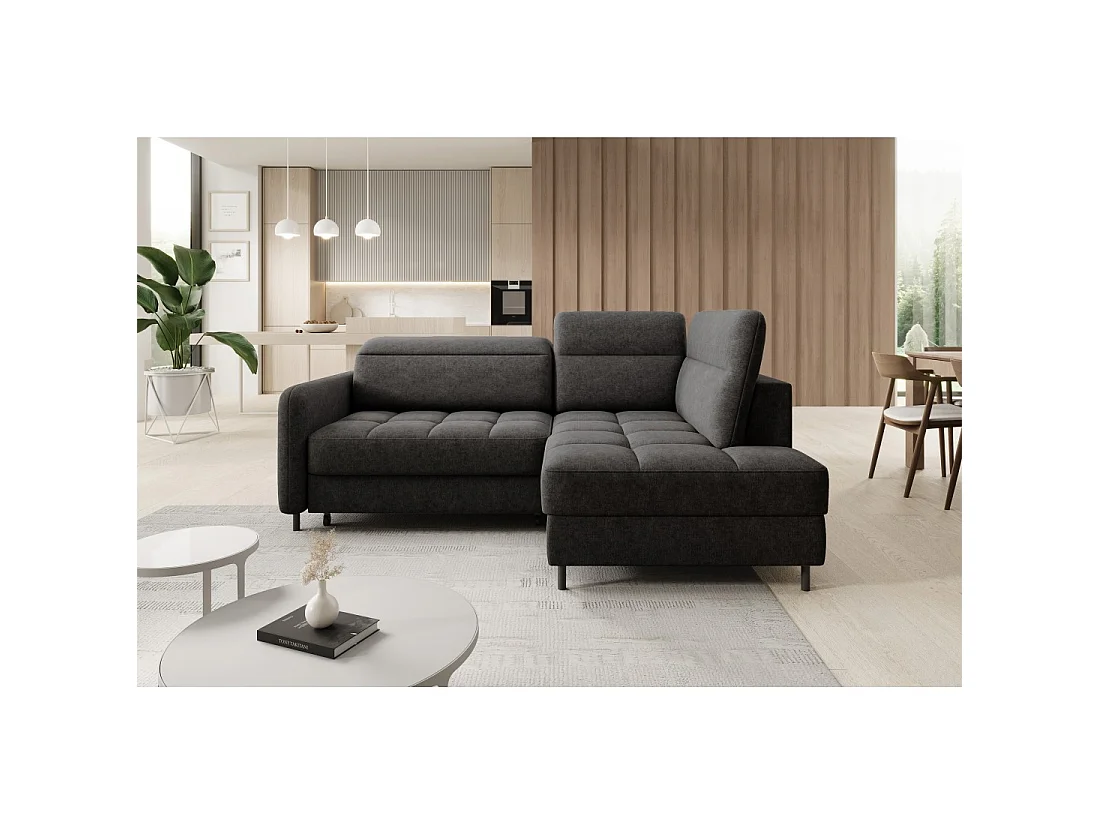 Canapé d'angle droit convertible BARNEA 208 cm gris foncé en tissu chenille avec rangement