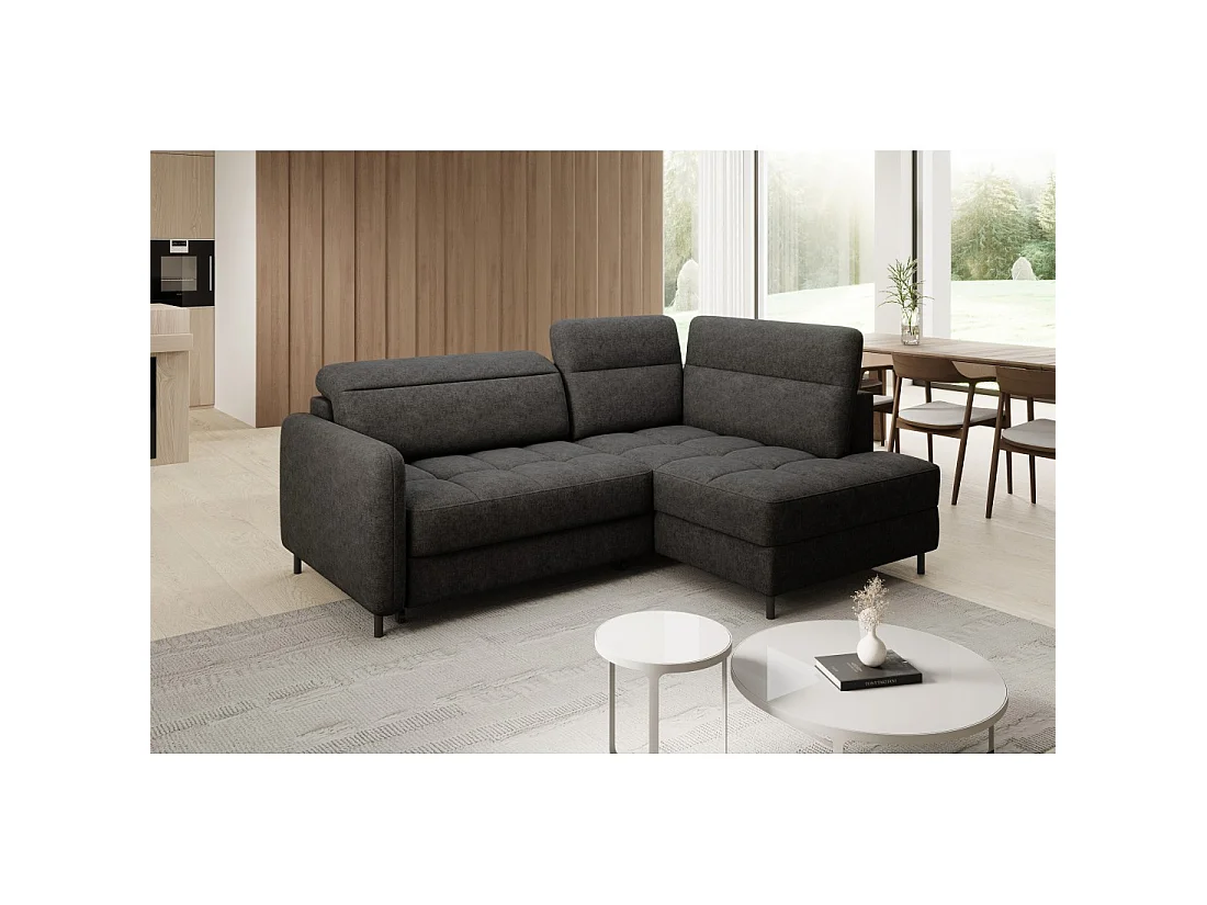 Canapé d'angle droit convertible BARNEA 208 cm gris foncé en tissu chenille avec rangement