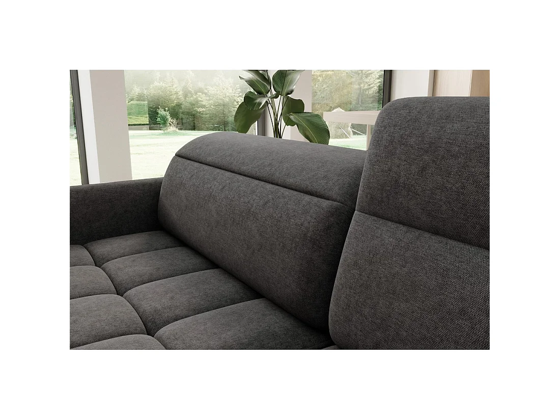 Canapé d'angle droit convertible BARNEA 208 cm gris foncé en tissu chenille avec rangement