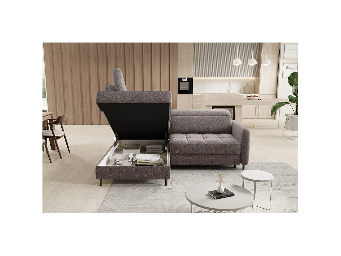 Canapé d'angle gauche convertible BARNEA 208 cm marron avec rangement