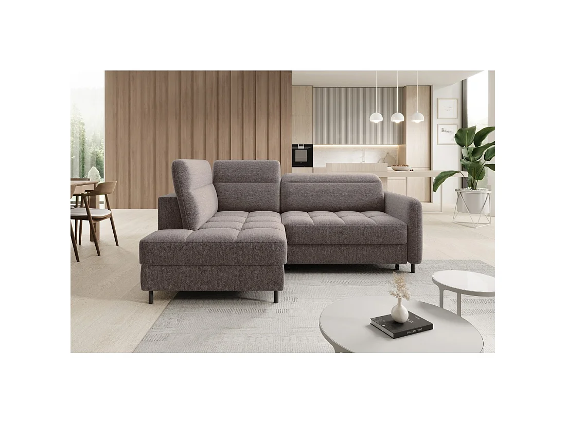 Canapé d'angle gauche convertible BARNEA 208 cm marron avec rangement