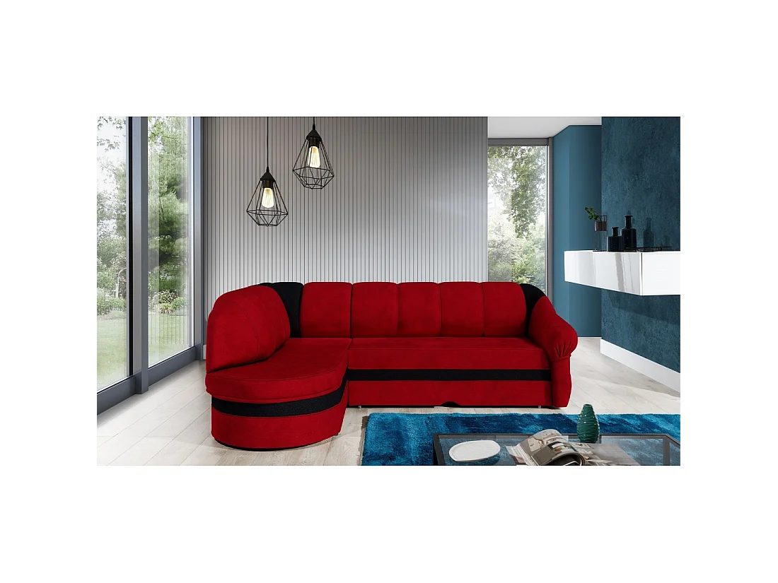 Canapé d'angle gauche convertible BENANA 250 cm rouge et noir avec coffre