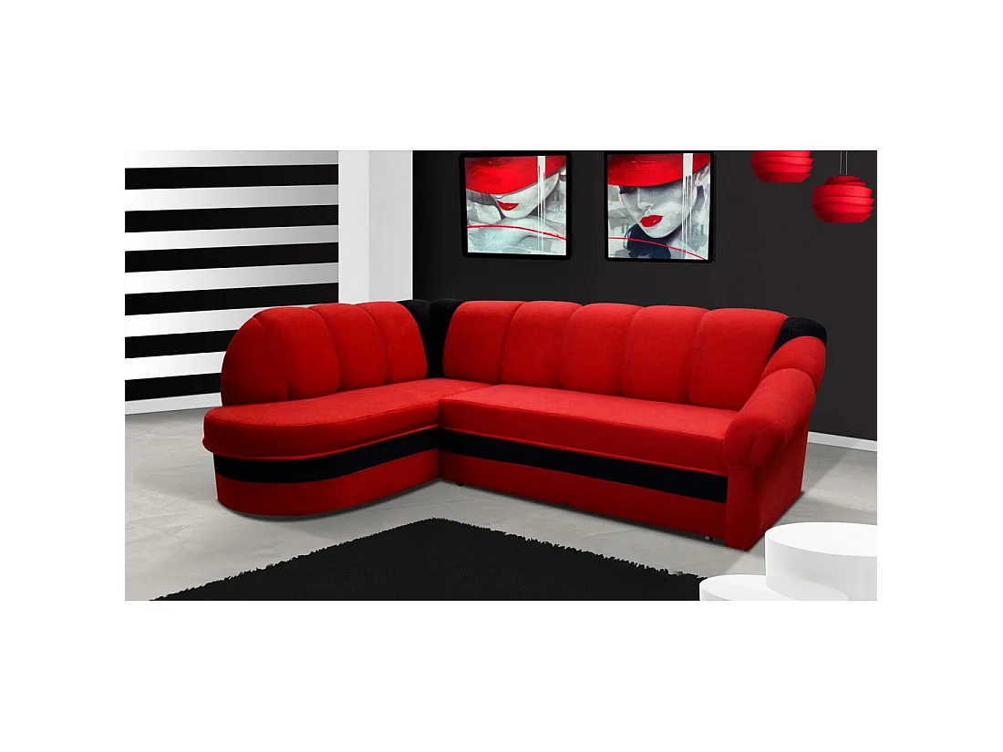 Canapé d'angle gauche convertible BENANA 250 cm rouge et noir avec coffre