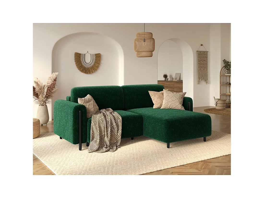 Canapé d'angle convertible ARVESSA vert émeraude chenille – Angle droit