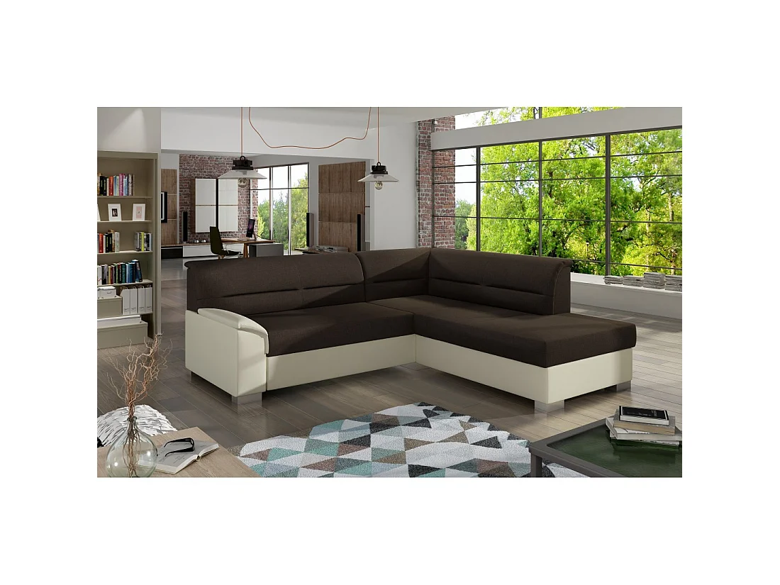 Canapé d'angle convertible TROMSO marron et beige – Angle droit avec coffre