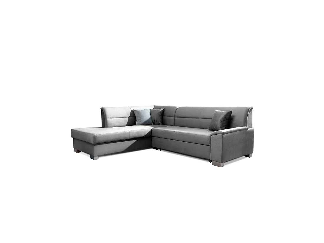 Canapé d'angle convertible TROMSO gris effet velours – Angle gauche avec coffre
