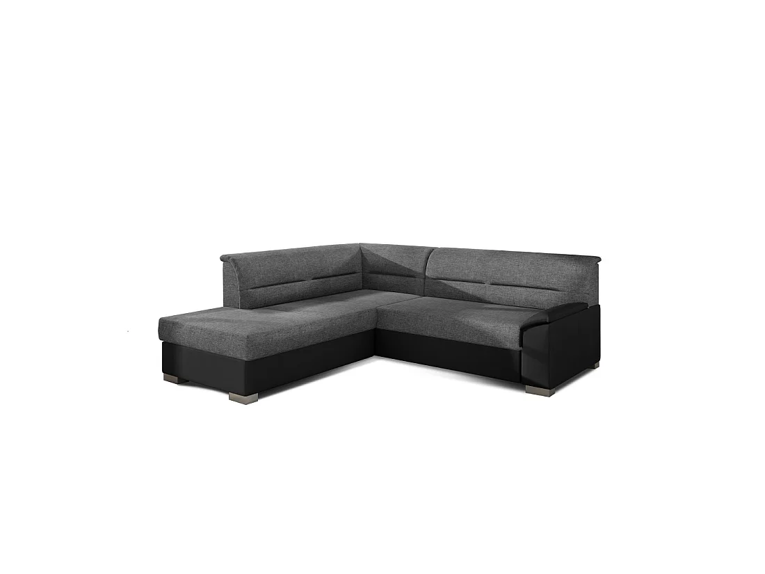 Canapé d'angle convertible TROMSO gris et noir – Angle gauche avec coffre