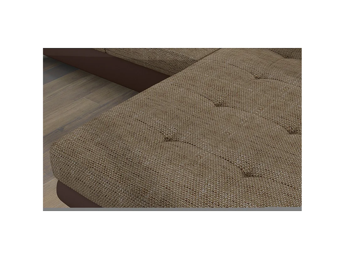 Canapé d'angle convertible AMANDA beige et chocolat – Tissu effet lin – Angle droit
