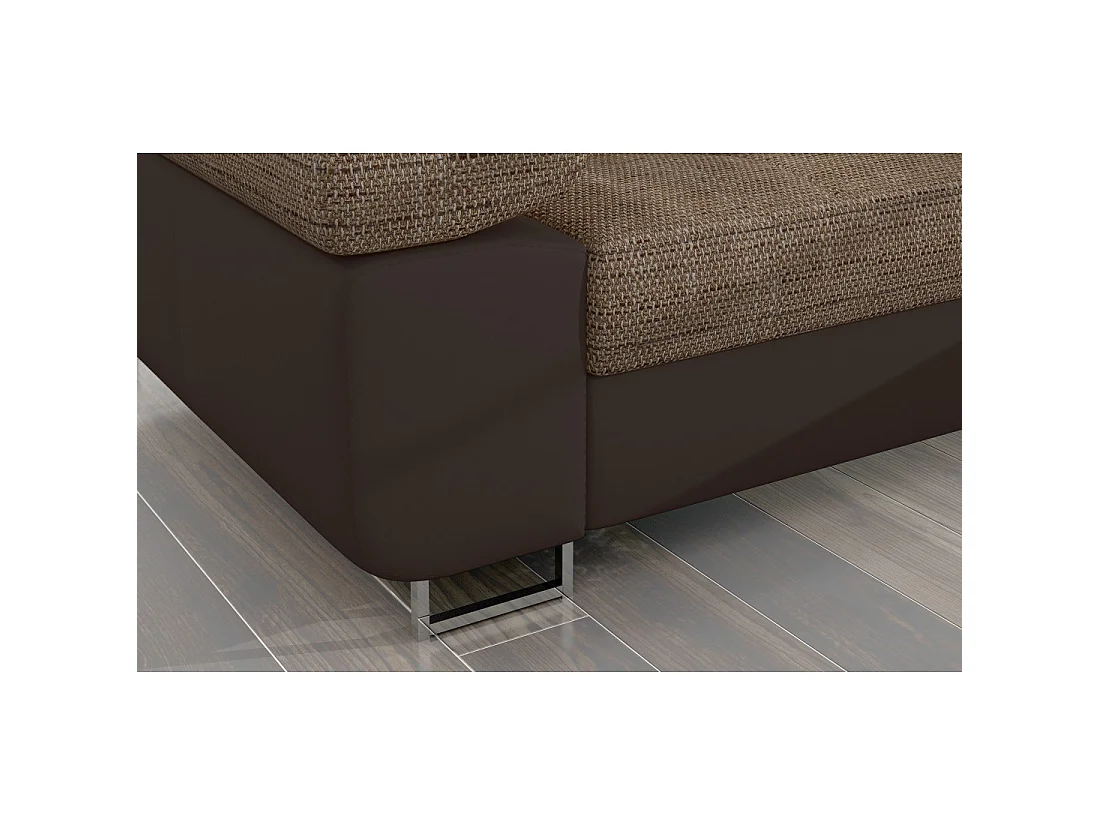 Canapé d'angle convertible AMANDA beige et chocolat – Tissu effet lin – Angle droit