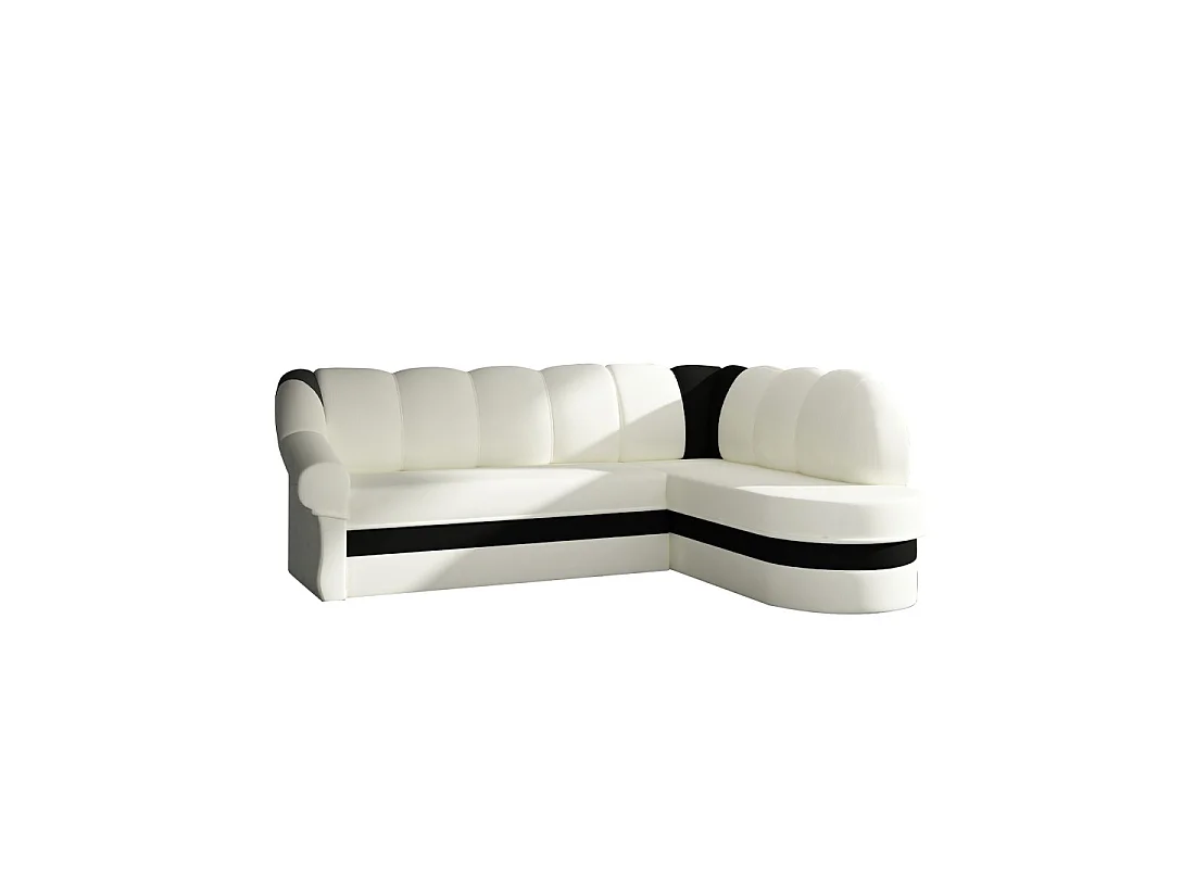 Canapé d'angle droit convertible BENANA 250 cm blanc et noir avec coffre