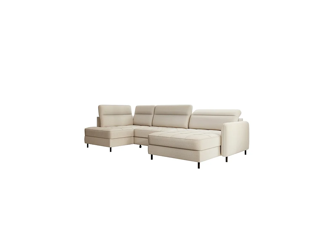 Canapé d'angle convertible BERTHO 306 cm beige – Angle droit avec coffre