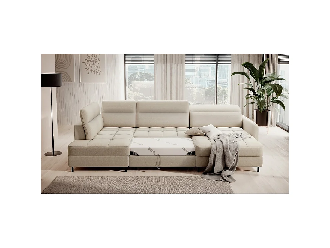 Canapé d'angle convertible BERTHO 306 cm beige – Angle droit avec coffre