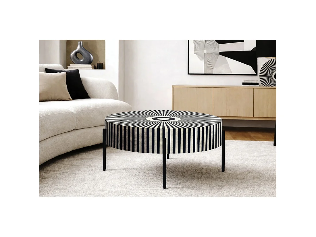 Mesa baja redonda ZEBRY 64 cm negro y blanco – Diseño gráfico contemporáneo