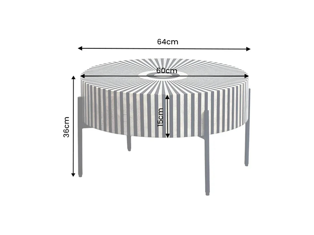 Mesa baja redonda ZEBRY 64 cm negro y blanco – Diseño gráfico contemporáneo