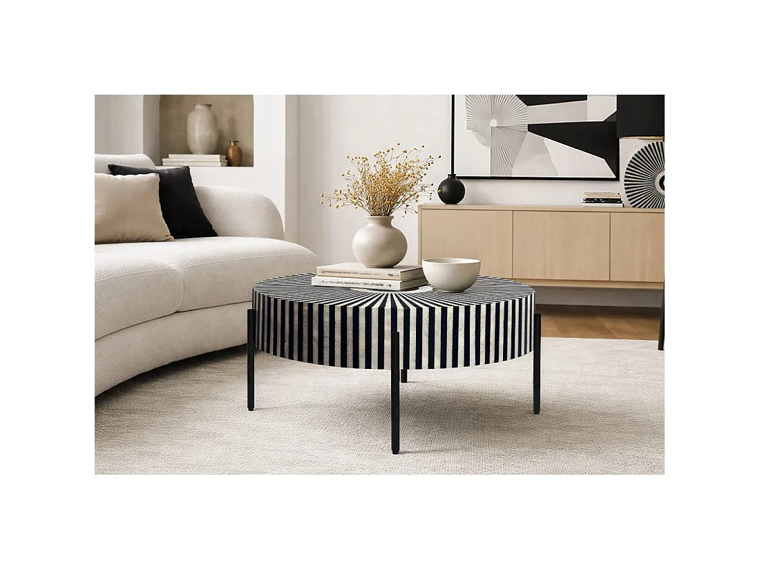 Mesa baja redonda ZEBRY 64 cm negro y blanco – Diseño gráfico contemporáneo