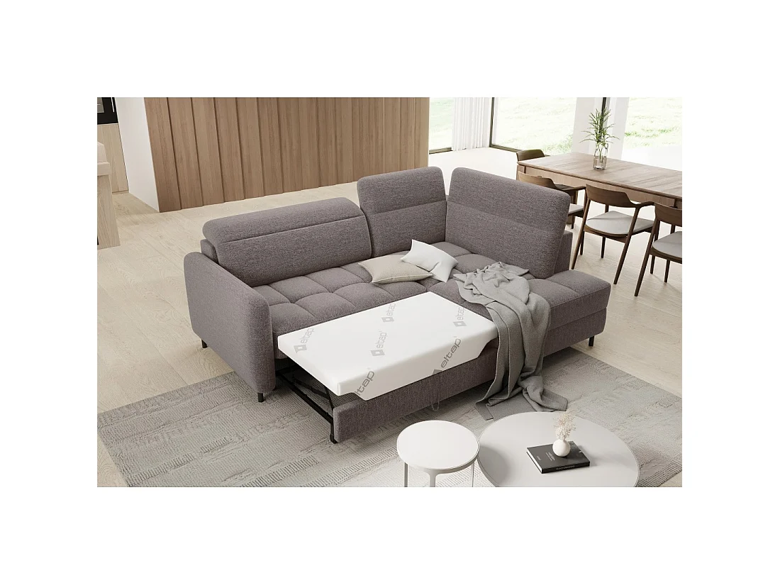 Canapé d'angle droit convertible BARNEA 208 cm marron avec rangement