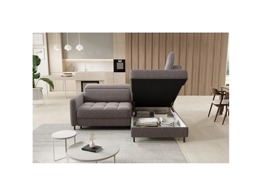 Canapé d'angle droit convertible BARNEA 208 cm marron avec rangement
