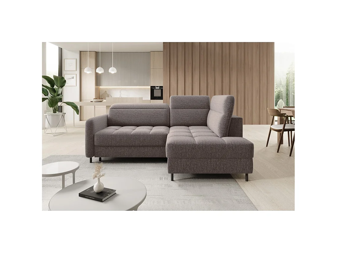 Canapé d'angle droit convertible BARNEA 208 cm marron avec rangement