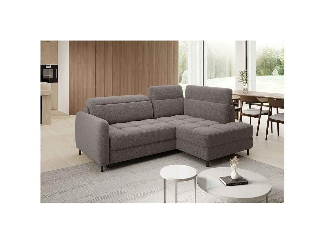 Canapé d'angle droit convertible BARNEA 208 cm marron avec rangement