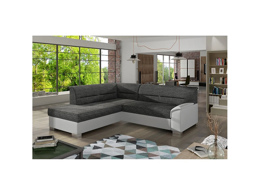 Canapé d'angle convertible TROMSO gris foncé – Angle gauche avec coffre