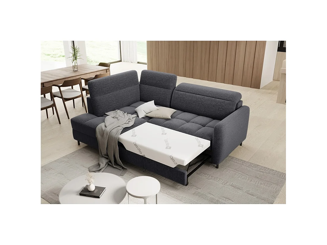 Canapé d'angle gauche convertible BARNEA 208 cm gris foncé avec rangement