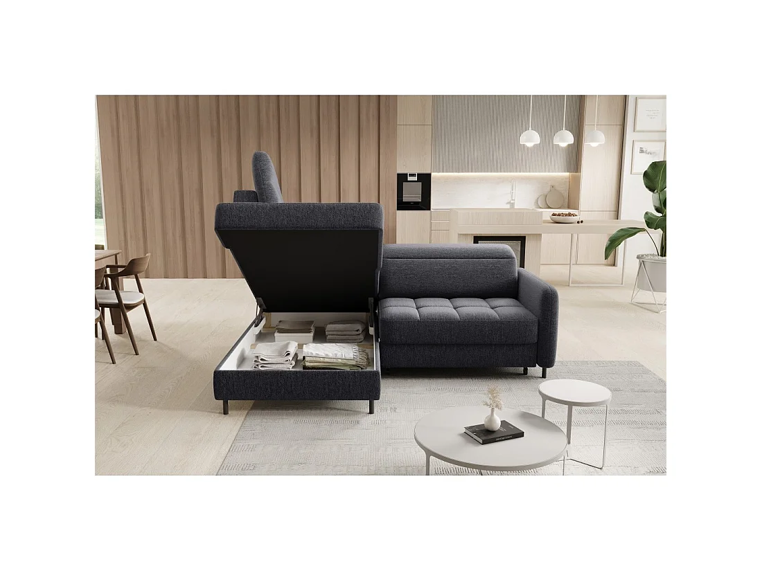 Canapé d'angle gauche convertible BARNEA 208 cm gris foncé avec rangement