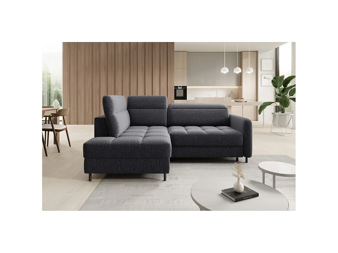 Canapé d'angle gauche convertible BARNEA 208 cm gris foncé avec rangement