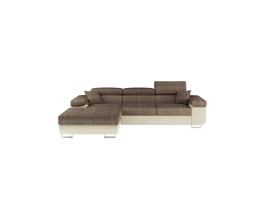 Canapé d'angle convertible AMANDA beige et crème en tissu grosse maille