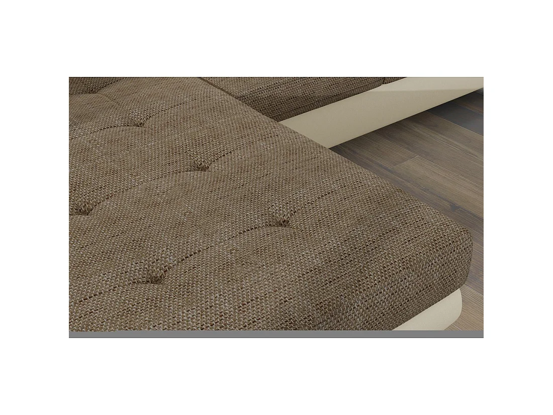 Canapé d'angle convertible AMANDA beige et crème en tissu grosse maille