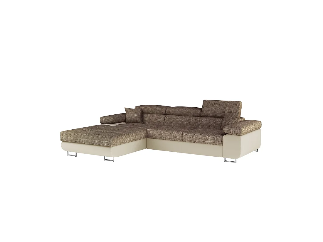 Canapé d'angle convertible AMANDA beige et crème en tissu grosse maille
