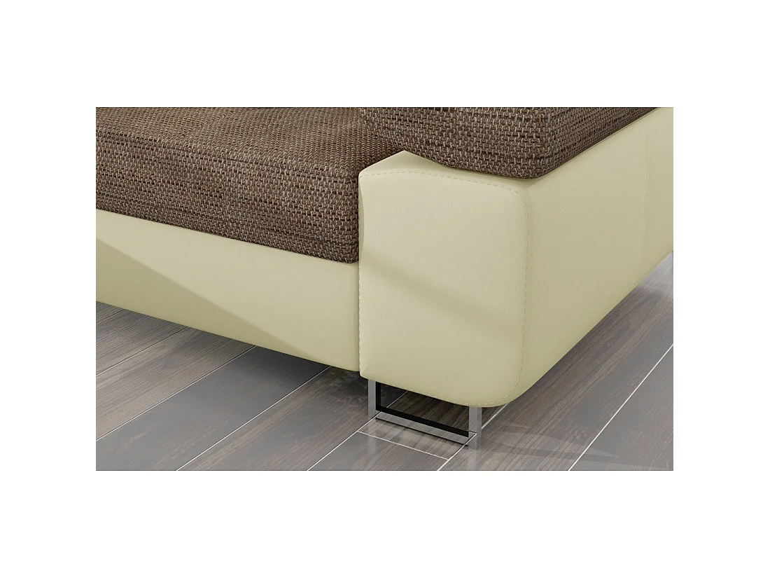 Canapé d'angle convertible AMANDA beige et crème en tissu grosse maille