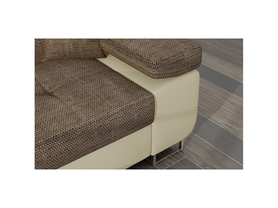 Canapé d'angle convertible AMANDA beige et crème en tissu grosse maille