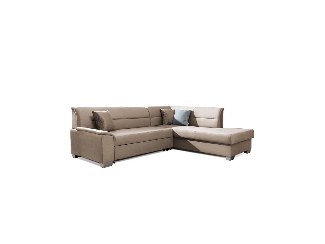 Canapé d'angle convertible TROMSO marron clair effet velours – Angle droit avec coffre
