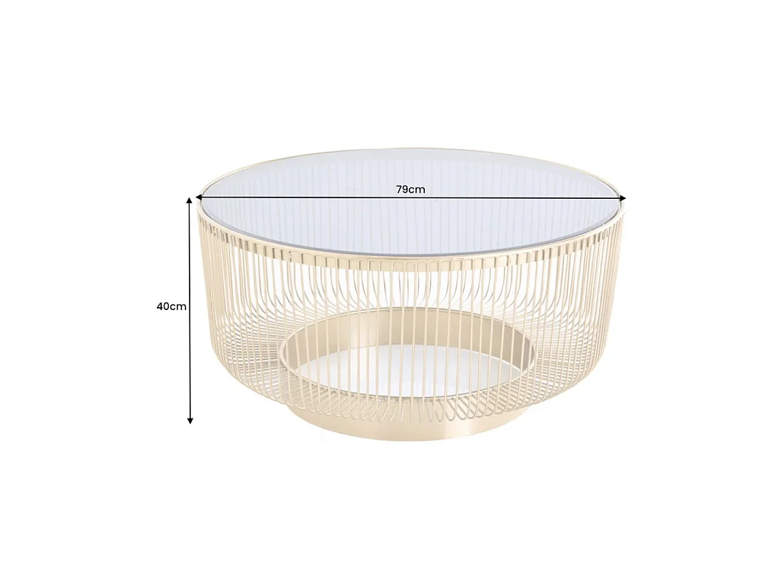 Mesa baja redonda LINEOR 79 cm dorada con tablero de vidrio templado