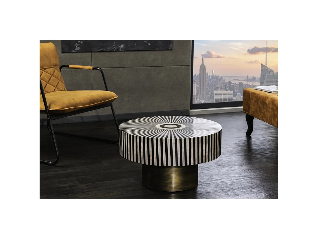 Mesa baja redonda ZEBRY 60 cm negro y blanco – Diseño gráfico contemporáneo