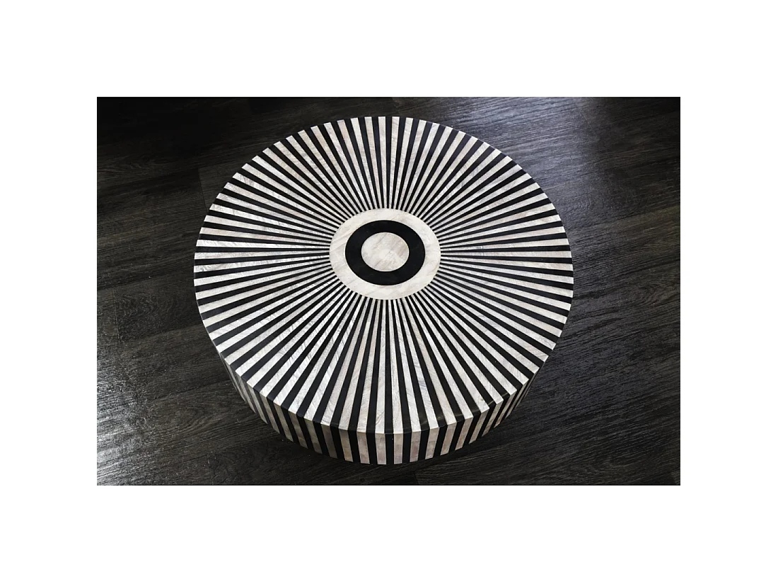 Mesa baja redonda ZEBRY 60 cm negro y blanco – Diseño gráfico contemporáneo