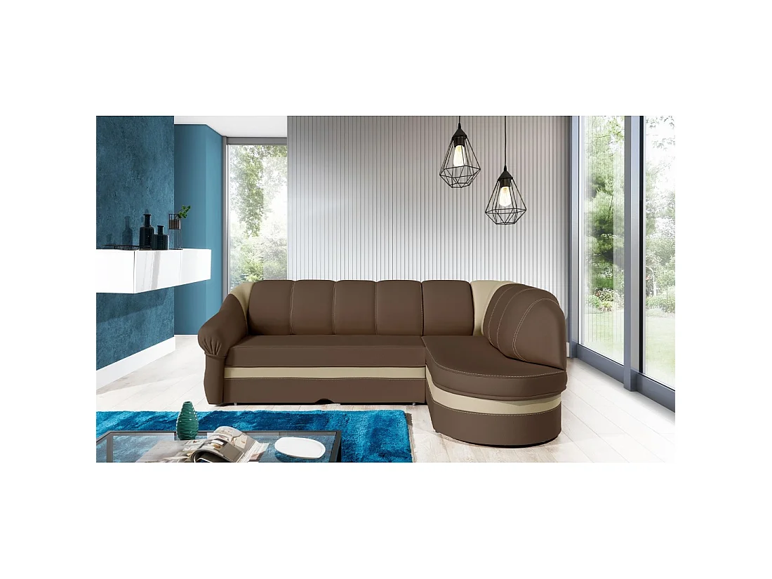 Canapé d'angle droit convertible BENANA 250 cm marron et beige avec coffre